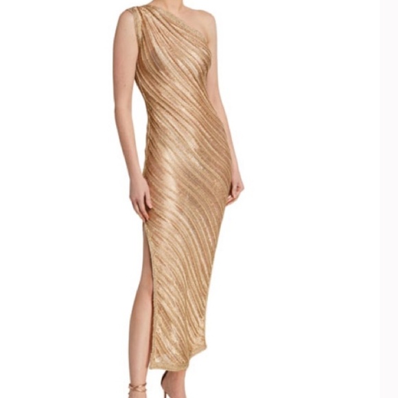 Herve Leger Dresses & Skirts - Hervé Leger Woven Metallic One-Shoulder Gown Size L